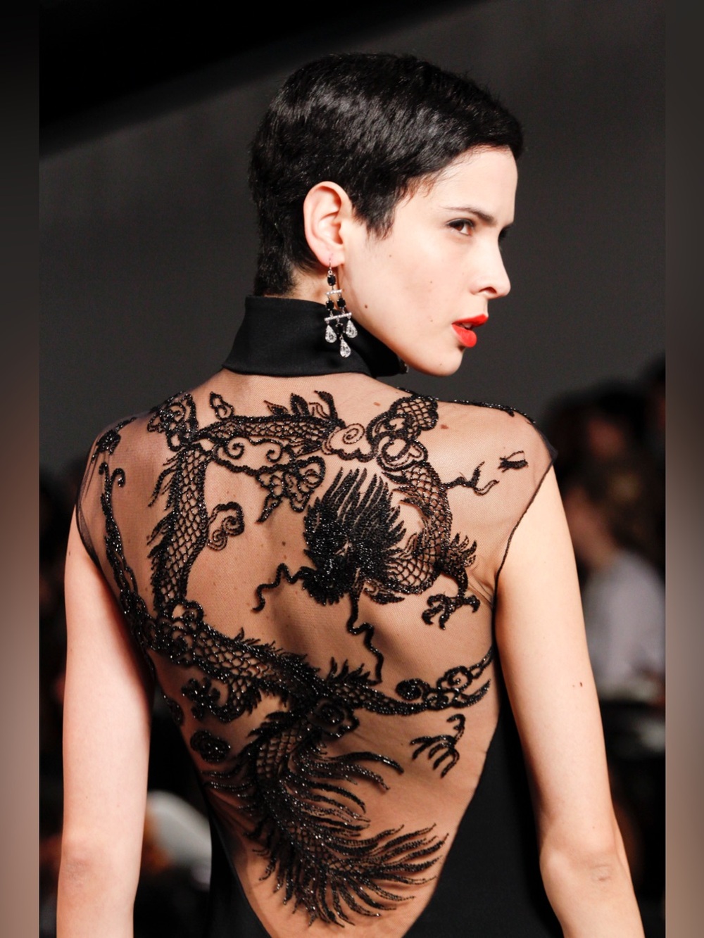 RALPH LAUREN COLLECTION BLACK DRAGON EMBROIDERED CHEONGSAM QIPAO MAXI DRESS SZ 6 - Picture 13 of 17